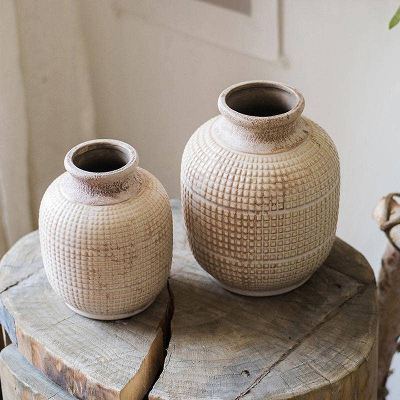 White Textured Porcelain Ceramic Jar Vase - HER Home Design Boutique
